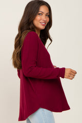 Burgundy Brushed Knit Basic Long Sleeve Maternity Top