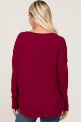 Burgundy Brushed Knit Basic Long Sleeve Top