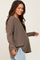 Brown Brushed Knit Basic Long Sleeve Maternity Top