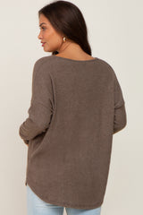 Brown Brushed Knit Basic Long Sleeve Maternity Top