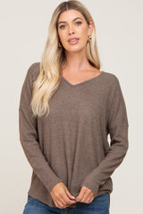 Brown Brushed Knit Basic Long Sleeve Maternity Top