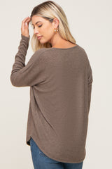 Brown Brushed Knit Basic Long Sleeve Top