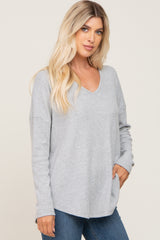 Heather Grey Brushed Knit Basic Long Sleeve Top