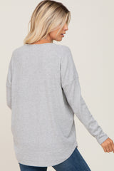 Heather Grey Brushed Knit Basic Long Sleeve Top