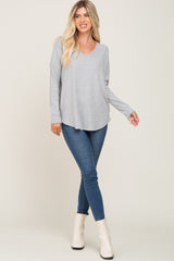 Heather Grey Brushed Knit Basic Long Sleeve Top