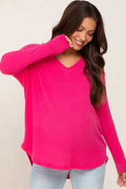 Fuchsia Brushed Knit Basic Long Sleeve Maternity Top