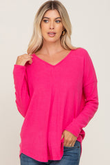 Fuchsia Brushed Knit Basic Long Sleeve Top