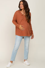 Rust Brushed Knit Basic Long Sleeve Maternity Top