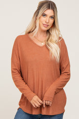 Rust Brushed Knit Basic Long Sleeve Maternity Top