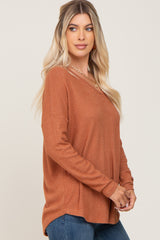 Rust Brushed Knit Basic Long Sleeve Top