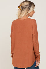 Rust Brushed Knit Basic Long Sleeve Top