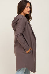 Brown Hooded Long Maternity Cardigan