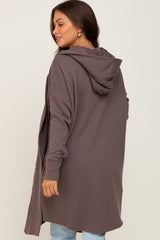 Brown Hooded Long Maternity Cardigan