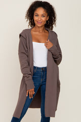 Brown Hooded Long Maternity Cardigan