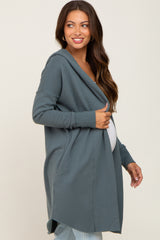 Deep Teal Hooded Long Maternity Cardigan