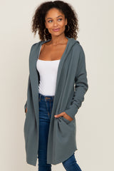 Deep Teal Hooded Long Cardigan