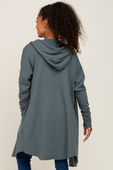 Deep Teal Hooded Long Cardigan