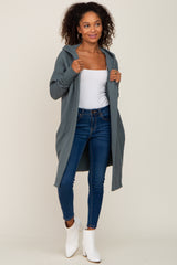 Deep Teal Hooded Long Cardigan