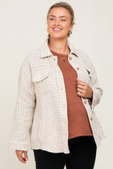 Beige Tweed Front Pocket Maternity Plus Shacket