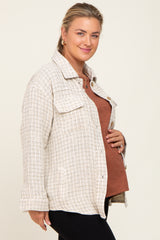 Beige Tweed Front Pocket Maternity Plus Shacket