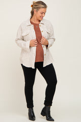 Beige Tweed Front Pocket Maternity Plus Shacket