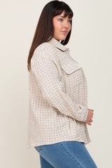 Beige Tweed Front Pocket Plus Shacket