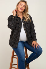 Black Tweed Front Pocket Maternity Plus Shacket