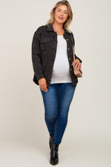 Black Tweed Front Pocket Maternity Plus Shacket