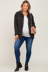 Black Tweed Front Pocket Maternity Plus Shacket