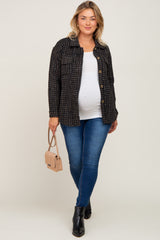 Black Tweed Front Pocket Maternity Plus Shacket