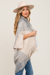 Beige Grey Fringe Knit Maternity Cover-Up