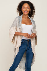 Beige Grey Fringe Knit Maternity Cover-Up