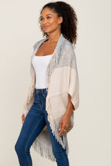 Beige Grey Fringe Knit Maternity Cover-Up