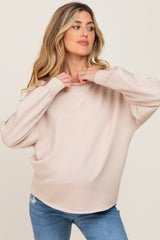 Beige Long Sleeve Brush Knit Maternity Top