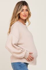 Beige Long Sleeve Brush Knit Maternity Top