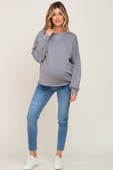 Grey Long Sleeve Brush Knit Maternity Top