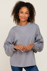 Grey Long Sleeve Brush Knit Top