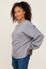 Grey Long Sleeve Brush Knit Top