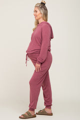 Burgundy Hoodie and Jogger Maternity Set