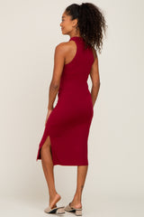 Burgundy High Neck Midi Dress