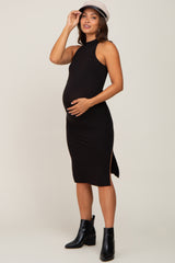 Black High Neck Maternity Midi Dress