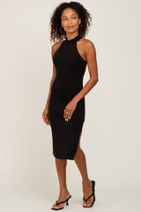 Black High Neck Midi Dress