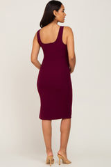 Plum Rib Knit Side Slit Maternity Midi Dress