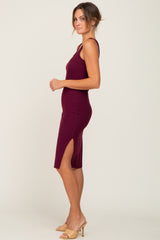 Plum Rib Knit Side Slit Midi Dress