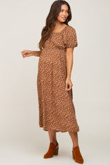 Rust Floral Short Sleeve Maternity Midi Dress