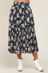 Charcoal Floral Smocked Midi Skirt