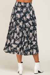 Charcoal Floral Smocked Midi Skirt