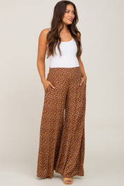 Rust Floral Smocked Waist Wide Leg Maternity Pants