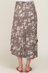 Grey Floral Smocked Waist Maternity Midi Skirt