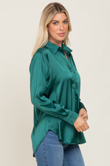 Forest Green Satin Button Down Long Sleeve Top